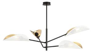 Lampadario 4 Luci Po In Acciao Nero E Bianco Oro Con Bracci Mobili
