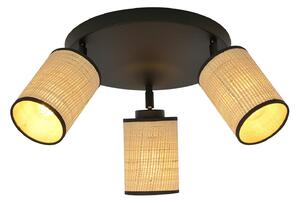 Plafoniera Tonda Spot 3 Luci Bronx Acciaio Nero Rattan Paralumi Regolabili