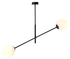 Lampadario 2 Luci Udden In Acciao Nero Con Bracci Regolabili E Vetro Opale