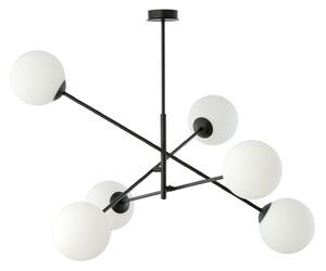 Lampadario 6 Luci Udden In Acciao Nero Con Bracci Regolabili E Vetro Opale