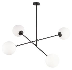 Lampadario 4 Luci Udden In Acciao Nero Con Bracci Regolabili E Vetro Opale