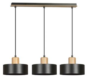 Sospensione Nordica 3 Luci Ravi In Acciaio Nero E Legno