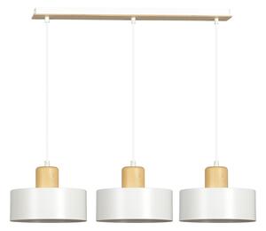 Sospensione Nordica 3 Luci Ravi In Acciaio Bianco E Legno