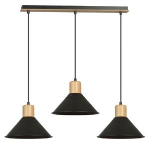 Sospensione Nordica 3 Luci Soma In Acciaio Nero E Legno