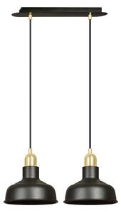 Lampadario Industrial 2 Luci Dhanapati Acciaio Nero Con Elementi In Oro