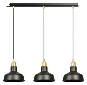 Lampadario Industrial 3 Luci Dhanapati Acciaio Nero Con Elementi In Oro