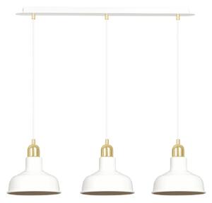 Lampadario Industrial 3 Luci Dhanapati Acciaio Bianco Con Elementi In Oro
