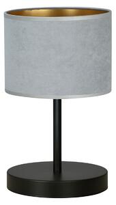 Lampada Da Tavolo 1 Luce Vinayaka Acciaio Nero E Paralume In Tessuto Grigio