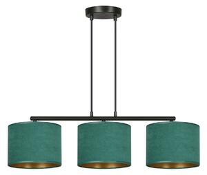 Lampadario 3 Luci Vinayaka In Acciaio Nero E Paralumi In Tessuto Verde