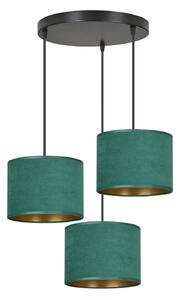 Lampadario Tondo 3 Luci Vinayaka Acciaio Nero E Paralumi In Tessuto Verde