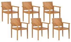 Set di 6 sedie da giardino tradizionali in legno di acacia con braccioli esterno terrazzo stile classico Beliani