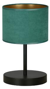 Lampada Da Tavolo 1 Luce Vinayaka Acciaio Nero E Paralume In Tessuto Verde