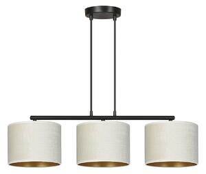 Lampadario 3 Luci Vinayaka In Acciaio Nero E Paralumi In Tessuto Beige