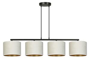 Lampadario 4 Luci Vinayaka In Acciaio Nero E Paralumi In Tessuto Beige
