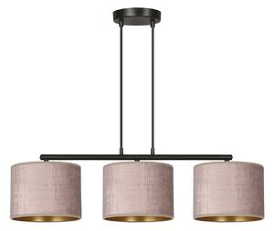 Lampadario 3 Luci Vinayaka In Acciaio Nero E Paralumi In Tessuto Rosa