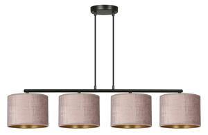 Lampadario 4 Luci Vinayaka In Acciaio Nero E Paralumi In Tessuto Rosa