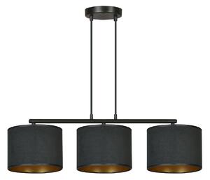 Lampadario 3 Luci Vinayaka In Acciaio Nero E Paralumi In Tessuto Nero