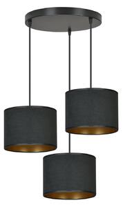 Lampadario Tondo 3 Luci Vinayaka Acciaio Nero E Paralumi In Tessuto Nero