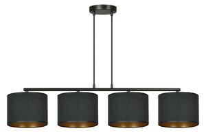 Lampadario 4 Luci Vinayaka In Acciaio Nero E Paralumi In Tessuto Nero