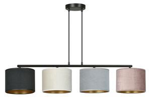 Lampadario 4 Luci Vinayaka Acciaio Nero E Paralumi In Tessuto Multicolore