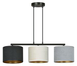 Lampadario 3 Luci Vinayaka Acciaio Nero E Paralumi In Tessuto Multicolore