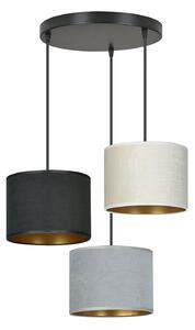 Lampadario Tondo 3 Luci Vinayaka Acciaio Nero Paralumi In Tessuto Multicolore