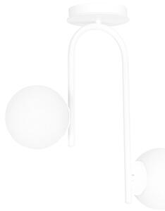 Lampadario 2 Luci Ramachandra Acciaio Bianco A Bracci E Sfere In Vetro Opalino
