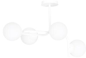 Lampadario 4 Luci Ramachandra Acciaio Bianco A Bracci Curvi Sfere Vetro Opalino
