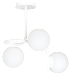 Lampadario 3 Luci Ramachandra Acciaio Bianco A Bracci E Sfere In Vetro Opalino