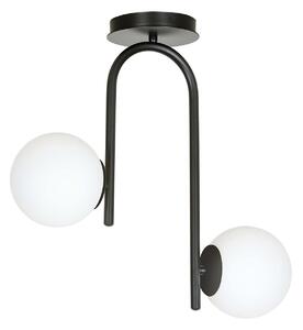 Lampadario 2 Luci Ramachandra Acciaio Nero A Bracci E Sfere In Vetro Opalino