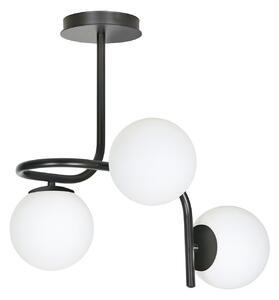 Lampadario 3 Luci Ramachandra Acciaio Nero A Bracci E Sfere In Vetro Opalino