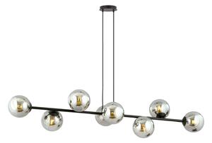 Lampadario Contemporaneo 8 Luci Su Acciaio Nero E Sfere In Vetro Fumè