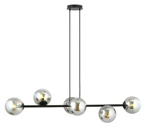 Lampadario Contemporaneo 6 Luci Su Acciaio Nero E Sfere In Vetro Fumè