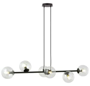 Lampadario Contemporaneo 6 Luci Su Acciaio Nero Sfervetro Trasparente