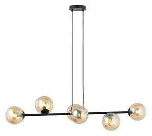 Lampadario Contemporaneo 6 Luci Su Acciaio Nero E Sfere In Vetro Ambra