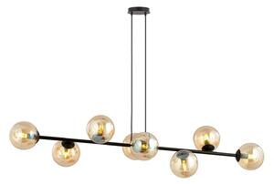 Lampadario Contemporaneo 8 Luci Su Acciaio Nero E Sfere In Vetro Ambra
