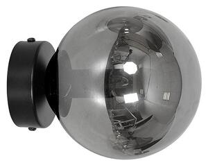 Applique 1 Luce Sharada In Acciaio Nero E Sfera In Vetro Fumè