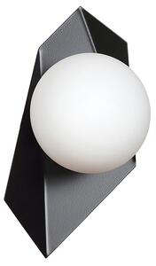 Applique Moderna 1 Luce Sharada In Acciaio Nero E Sfera Vetro Opalino