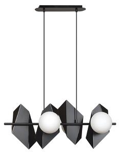 Lampadario 4 Luci Moderno Sharada Acciaio Nero E Sfere Vetro Opalino