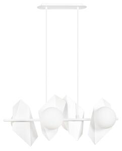 Lampadario 4 Luci Moderno Sharada Acciaio Bianco E Sfere Vetro Opalino