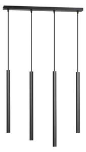 Lampadario 4 Luci Moderno Tsukiyomi Acciaio Nero E Paralumi A Cilindri Sottili