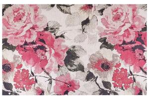 Tappeto in cotone Motivo fiori rosa 140 x 200 cm Rustico Boho Beliani