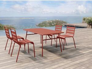 Sala da pranzo da giardino in Metallo: un tavolo L.160 cm e 4 sedie impilabili Terracotta - MIRMANDE