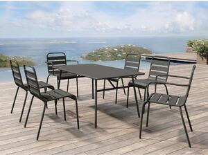 Sala pranzo giardino Metallo Antracite MIRMANDE: tavolo L.160cm con 2 sedie impil. braccioli e 4 sedie impil