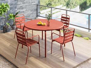 Sala da pranzo da giardino in Metallo Terracotta MIRMANDE: un tavolo D.110cm e 4 poltrone impilabili