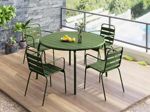 Sala da pranzo da giardino in Metallo Kaki MIRMANDE: un tavolo D.110cm e 4 poltrone impilabili