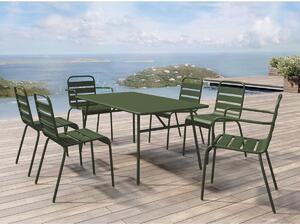 Sala pranzo giardino Metallo Kaki MIRMANDE: un tavolo L.160cm con 2 sedie impil. braccioli e 4 sedie impil