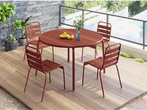 Sala da pranzo da giardino in Metallo Terracotta MIRMANDE: un tavolo D.110cm e 4 sedie impilabili