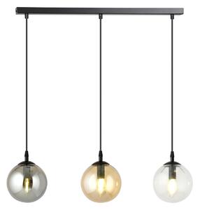Sospensione Moderna 3 Luci Yagokoro Acciaio Nero E Sfere In Vetro Multicolor