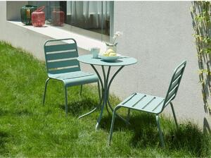 Sala da pranzo da giardino MIRMANDE in metallo - un tavolo D.60 cm e 2 sedie impilabili - Verde mandorla